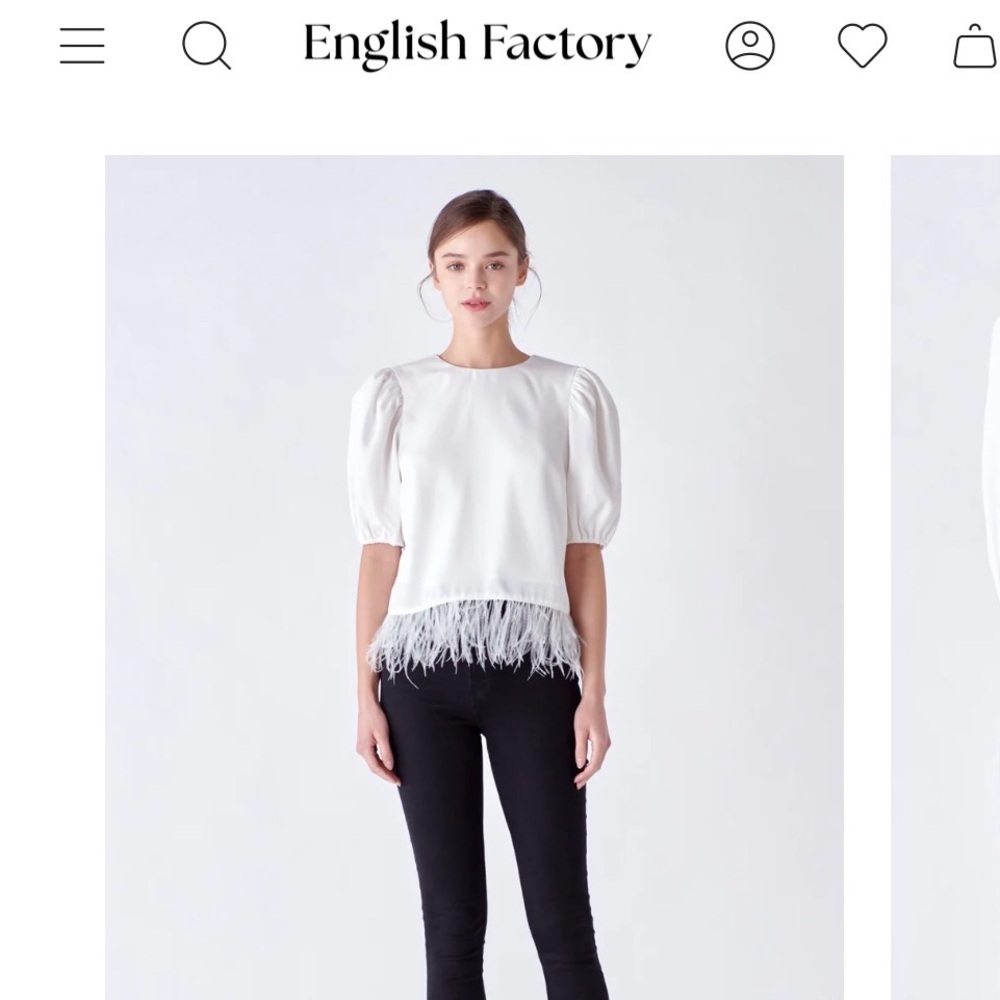 English Factory Ivory Puff Sleeve Feather Blouse
